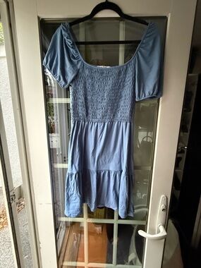 Velvet Touch - Light Blue Smocked Square Neck Mini Dress